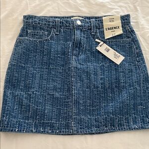 L'AGENCE Textured Blue Mini Skirt